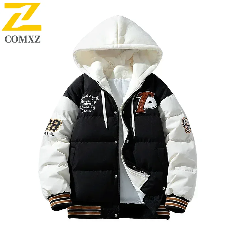 Koreańska modna markowa kurtka 2024 Zimowa nowa męska kurtka Moda Haftowany wzór Parka z kapturem Casual Outdoor Youth Streetwear