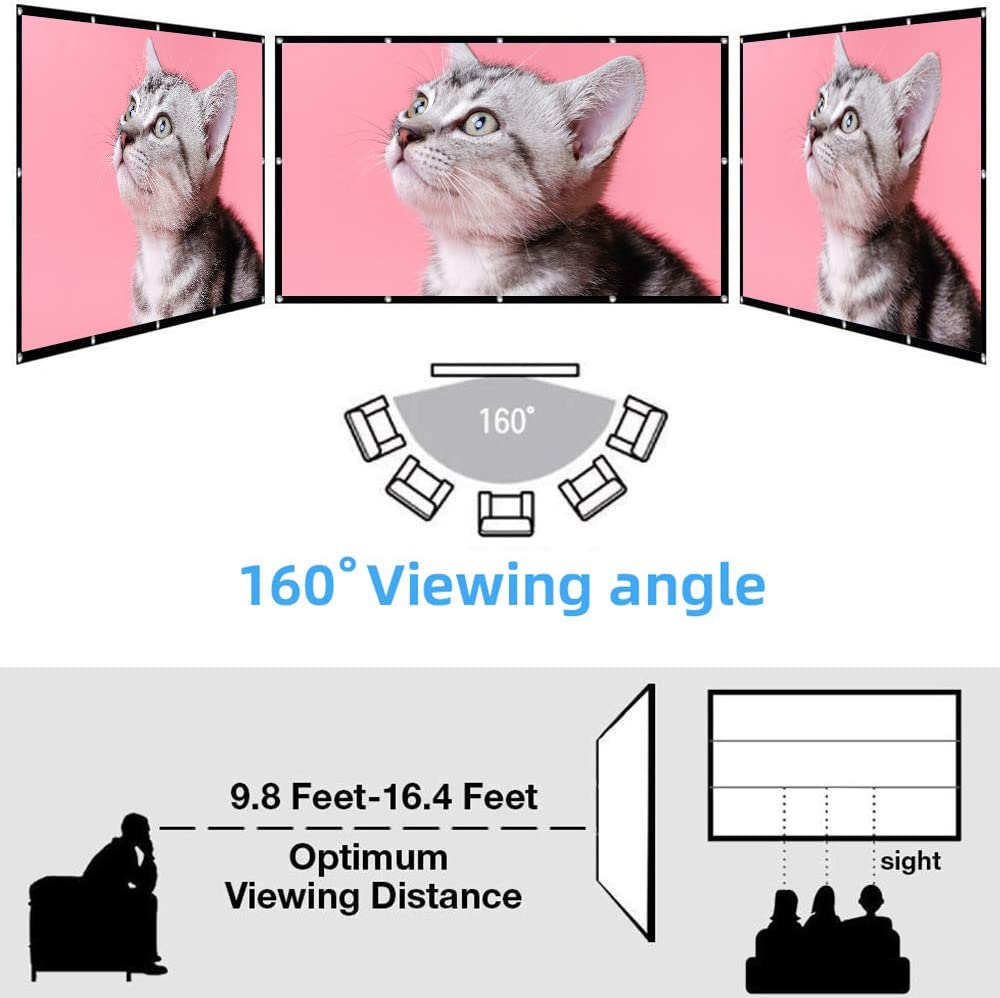 LEJIADA Projector Screen White Anti-Crease 60-200 inch 16:9 Soft High Density Portable Foldable Projection Screen Outdoor Movie