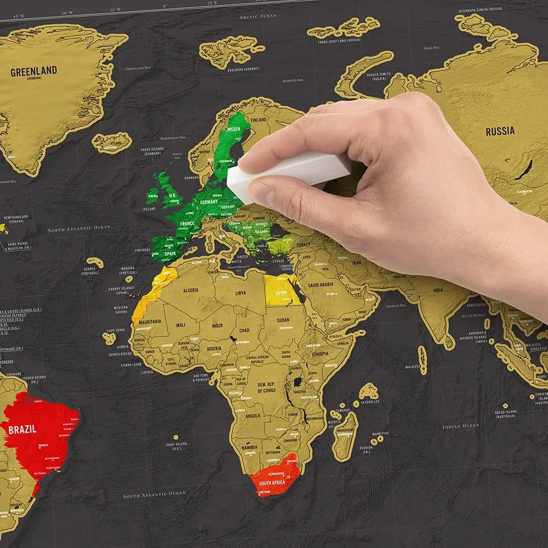 Scratch Map |   Mapa podróży i zdrapane mapy świata |   X-Large Scratching Off World Maps |   Black Gold Travel Deluxe