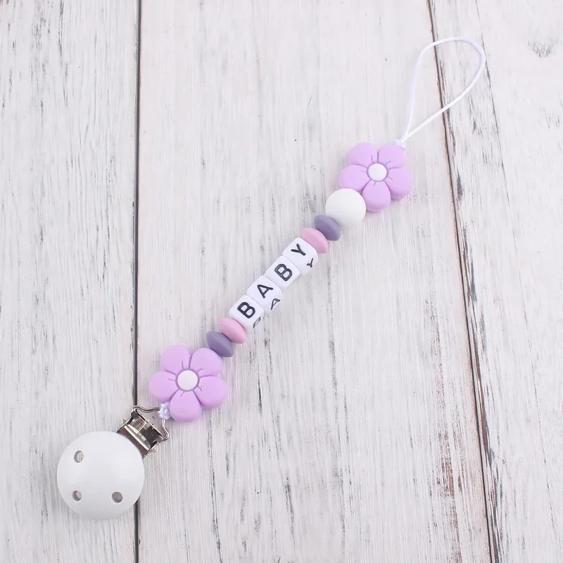 Mordedor para bebé INS, Clips para chupete, nombre personalizado, flor de silicona, soporte para pezones, cadena, mordedor de alimentación infantil, juguete para masticar, regalo