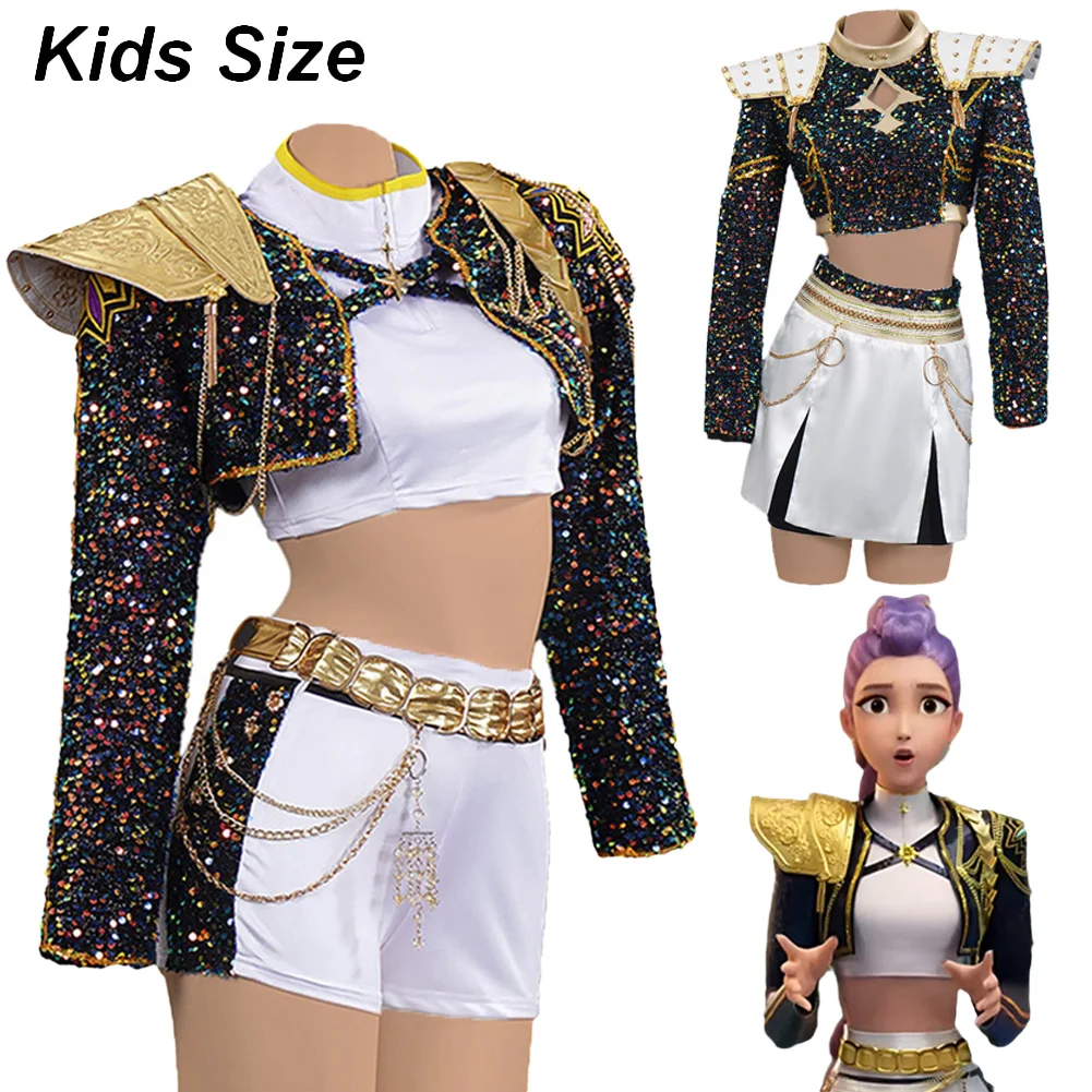 Fantasia Huntrix Rumi Cosplay niñas ropa dorada dibujos animados Demon Hunter Disfraz Disfraz 6 a 14 años fantasía fiesta de Halloween