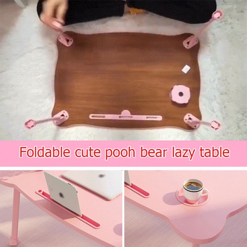 Portable Foldable Lazy Study Table Multifunctional Simple Laptop Desk with Cup Holder Card Slot for for Bedroom or Living Room