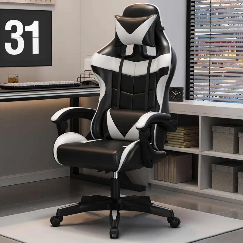 Cadeira de jogos profissional para PC com encosto de cabeça ajustável e suporte lombar, adequada para casa e internet café