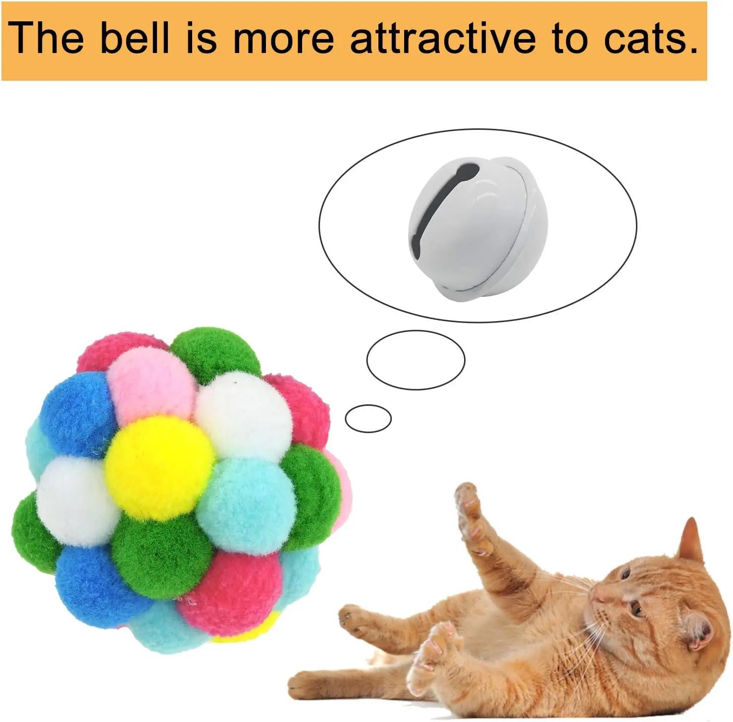 3/60 Uds. Pelotas de juguete para gatos con campanas, bolas de pompón de gato de Color, bolas brillantes de oropel, juguete interactivo para gatos de interior y gatitos
