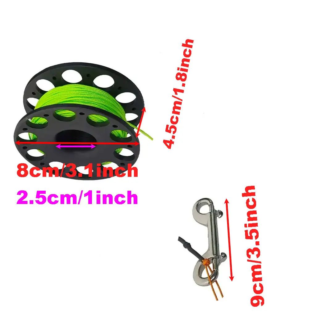 Bobina per immersioni subacquee da 30 M con gancio a doppia estremità in acciaio inossidabile SMB Tech Attrezzatura per lo snorkeling Linea guida per percorsi grotte