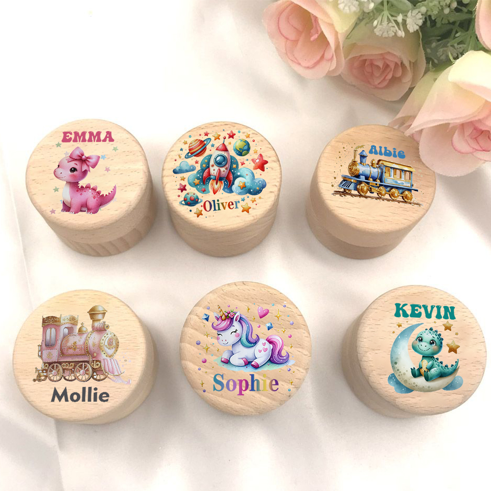 Personalised Custom Name Case Engraved Baby Tooth Box Keepsake Teeth Umbilical Curl Hair Wooded Collect Boxes Baby Shower Gift