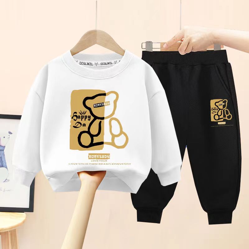 Outono bebê meninas roupas conjunto criança menino dos desenhos animados urso impresso moletom pulôver e calças 2 pçs terno crianças superior inferior agasalho