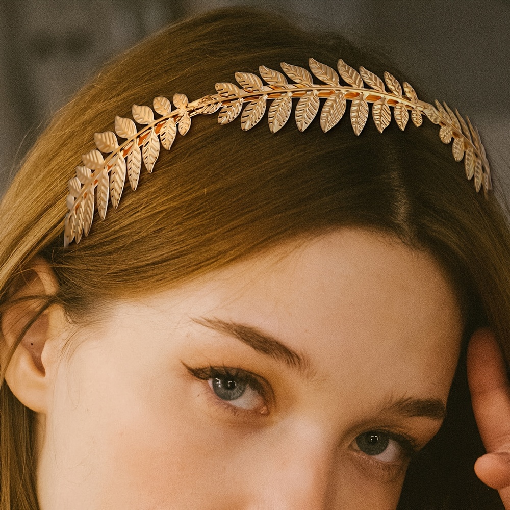 Faixa de cabelo elegante com folhas de cor sólida! Design antiderrapante, nova decoração de folha de ouro, estilo barroco retrô.