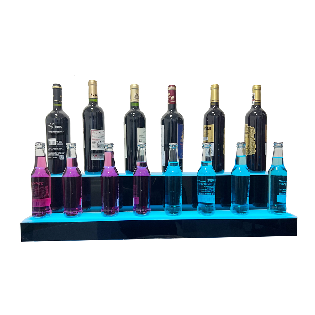 Liquor Bottle Display Shelf, LED Bar Shelves for Liquor, 2/3/4 Step 7 Colors Lighted Acrylic Shelf Home/Commercial Bar