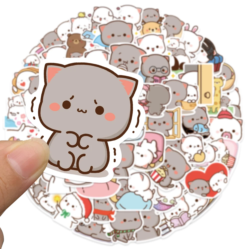 60 pçs dos desenhos animados bonito mitao gato adesivos à prova dwaterproof água engraçado gatos decalques para garrafa de água portátil skate bagagem crianças brinquedos