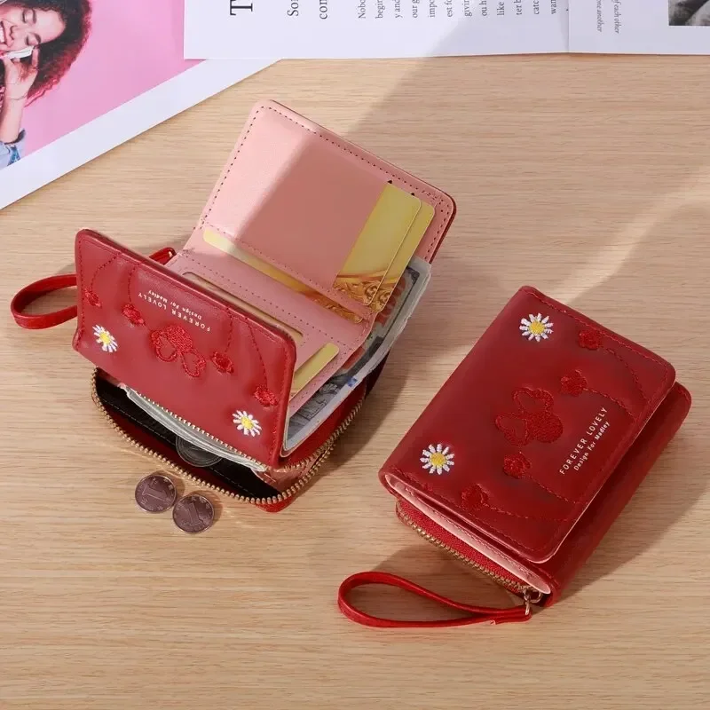 Monedero de amor bordado a la moda para hombre, tarjetero triple, billetera con múltiples ranuras para tarjetas, 1 ud.