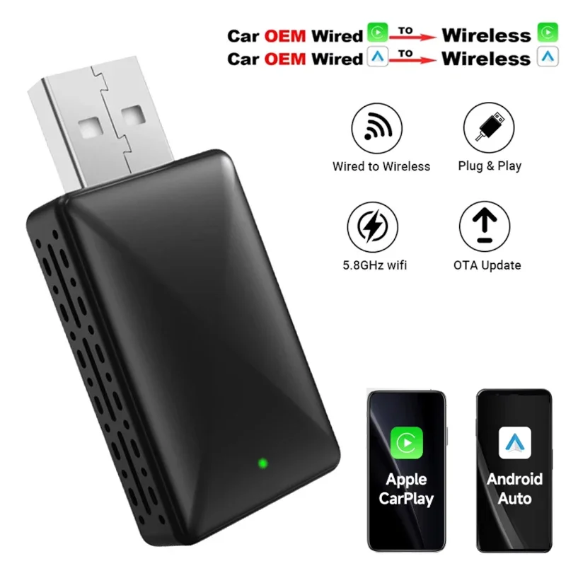 Draadloze Carplay-adapter voor Android iPhone Auto 2-in-1 Bedraad naar draadloze AI Box Bluetooth WiFi Connect Plug & Play voor auto