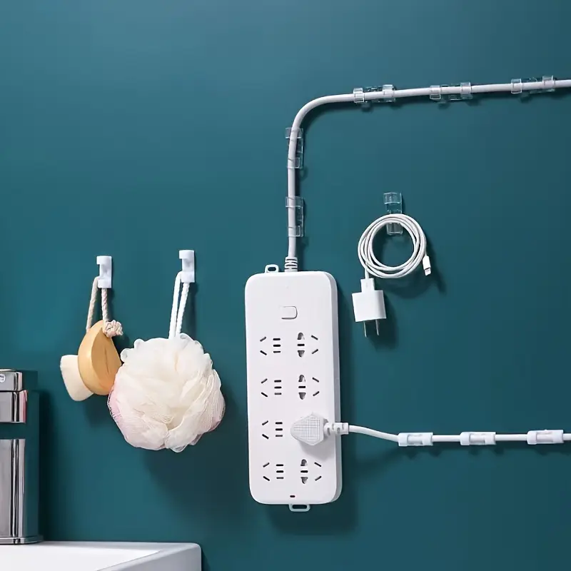 Clear Plastic Cable Clips - Transparent Wire Organizers for Wall & Desk Cable Management, Adhesive Cord Holders