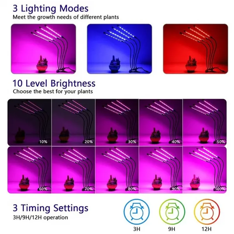 USB LED Grow Light Timed Full Spectrum สําหรับพืชเต็นท์เรือนกระจก Hydroponics ปลูกระบบ 9 หรี่แสงได้คลิปดอกไม้ Phyto โคมไฟ
