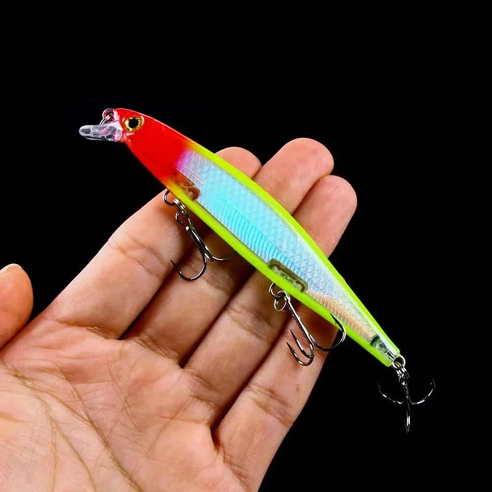 1pc minnow isca de pesca laser duro artificial isca 3d olhos 11cm 13g wobblers carpa equipamento de pesca afundando lento jerkbait