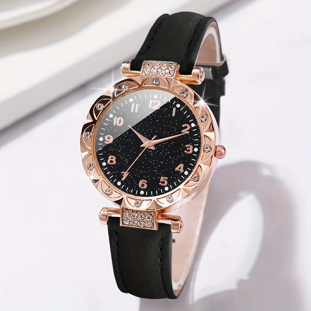 2 ชิ้น/เซ็ตแฟชั่น Rhinestone ผู้หญิงควอตซ์นาฬิกา Analog PU หนัง Band นาฬิกาข้อมือสร้อยข้อมือหัวใจ