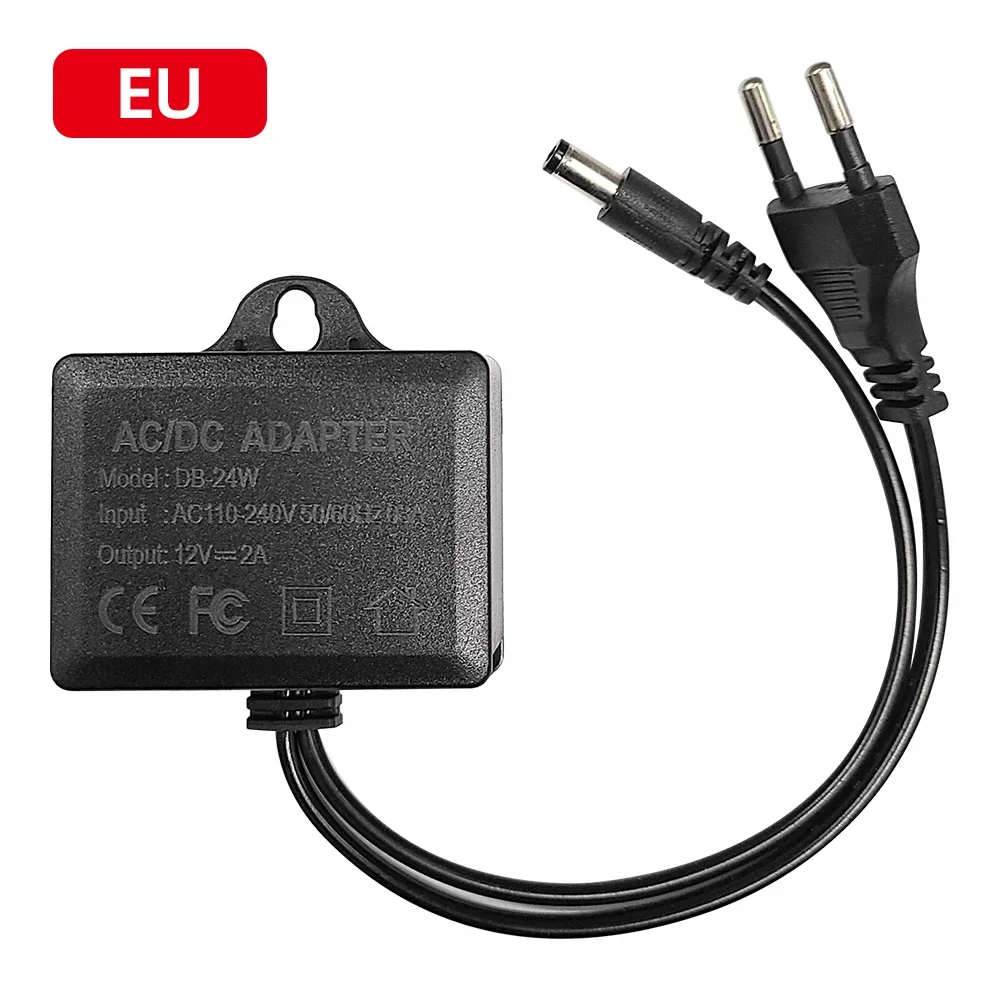 Adaptador de alimentação para câmera CCTV AC/DC 12V 2A externo à prova d'água UE EUA Adaptador de tomada Carregador para câmera CCTV
