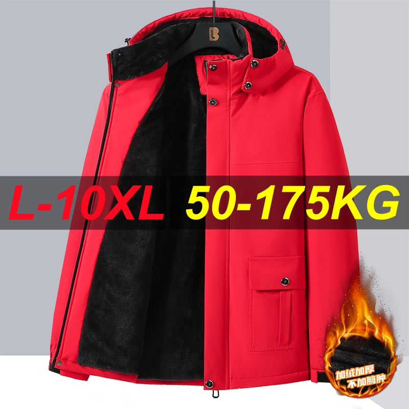 10xl 9xl 冬の男性パーカーコートフリース防水暖かいプラスサイズ 6XL 7XL 8XL オーバーサイズ厚みのフード付きジャケットルーズウインドブレーカー