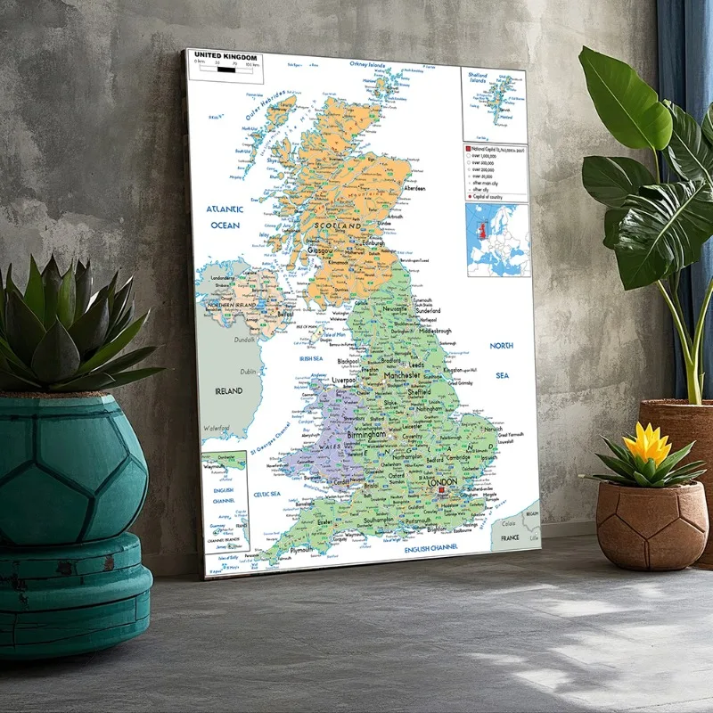 Póster educativo, pintura de mapa del Reino Unido sin marco para decoración, regalo, sala de estar, dormitorio, arte de pared en inglés A1/A2/A3
