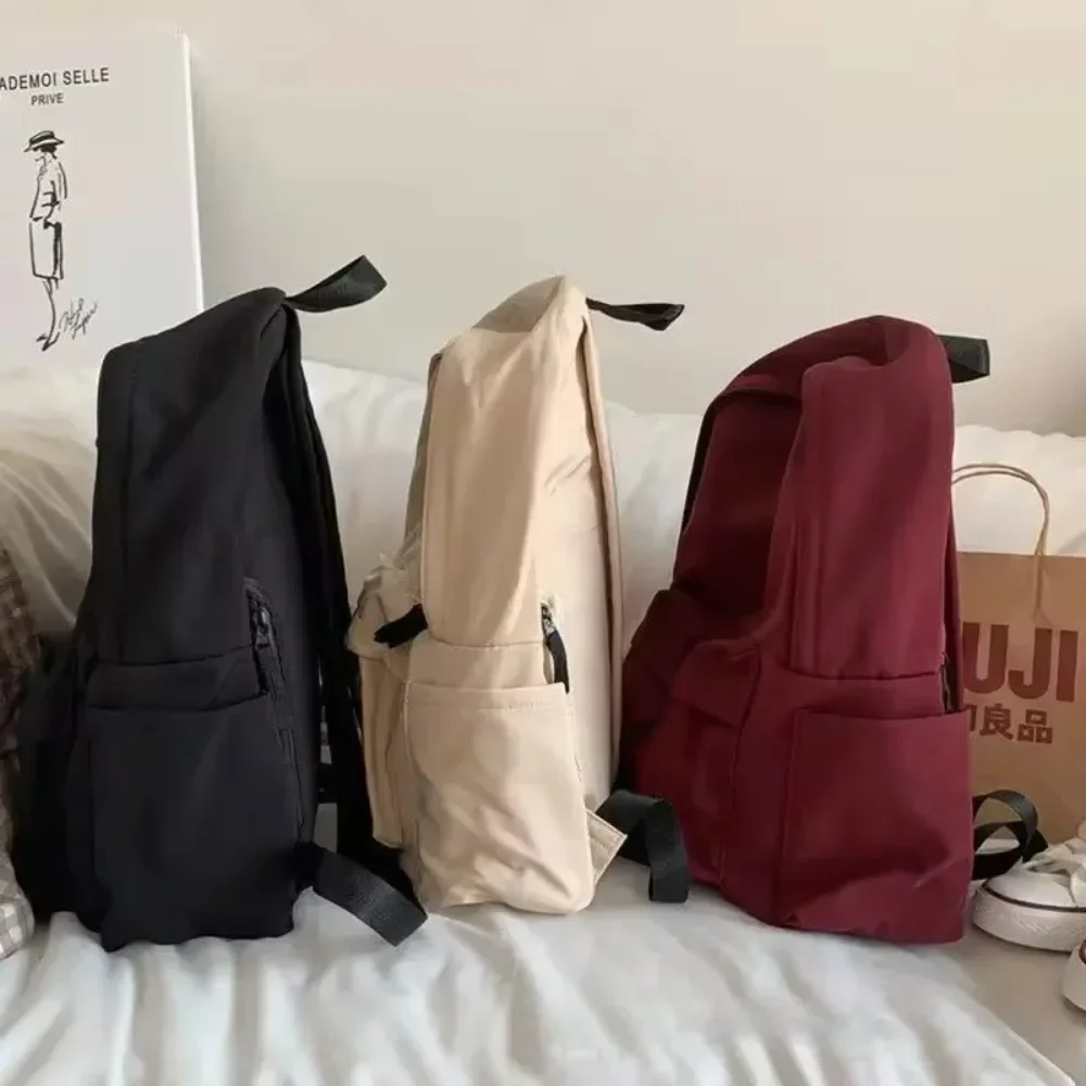 Mochilas para mujer, Mochila negra lisa de gran capacidad, Mochila informal Harajuku a la moda con cremallera, bolso impermeable para estudiantes, Mochila de estilo japonés