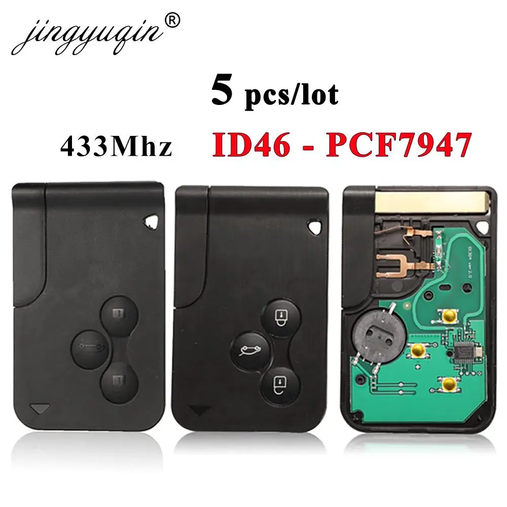 jingyuqin 5szt 3 przyciski 433Mhz ID46 PCF7947 Chip & Insert Small Blade Remote Smart Key Card dla Renault Megane Scenic Grand