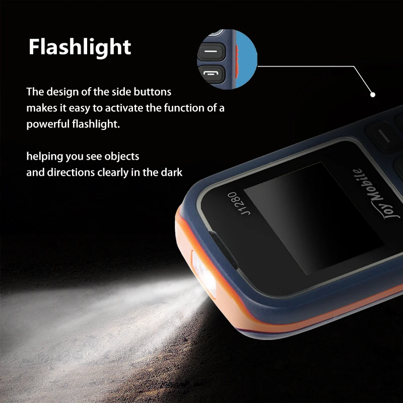 MKTEL J1280 คุณลักษณะโทรศัพท์ Strong ไฟฉาย 1.44 "จอแสดงผล Dual SIM Dual Standby MP3 MP4 วิทยุบลูทูธ GPRS 600mAh แบตเตอรี่