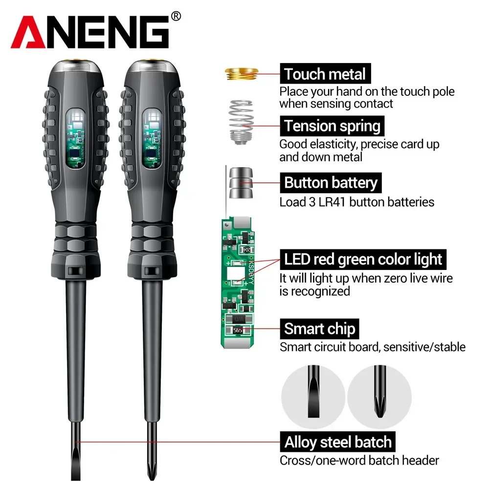 ANENG B05 palabra/cruz fuerte par resaltado destornillador medidor Sensor probador pluma cero Detector en vivo con indicador herramienta eléctrica