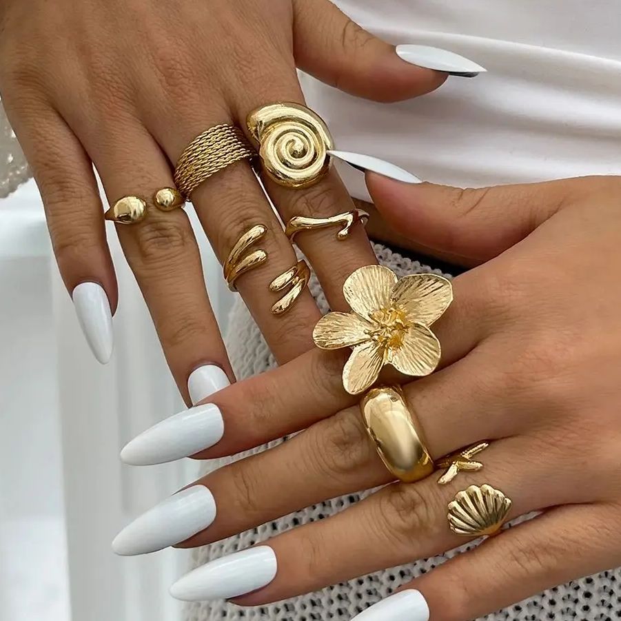 Ingemark 8 unids/set Vintage Metal pétalo flor gota de agua anillos abiertos para mujeres tendencia 2025 gótico anillo geométrico regalo de joyería diaria