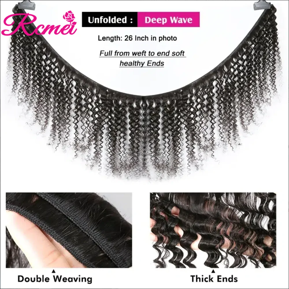 Deep Wave 26 32นิ้ว100% เส้นผมมนุษย์รวมกลุ่ม10A บราซิลผมทอ Deep Wave Remy ที่ยืดผมสำหรับผู้หญิงสีดำ