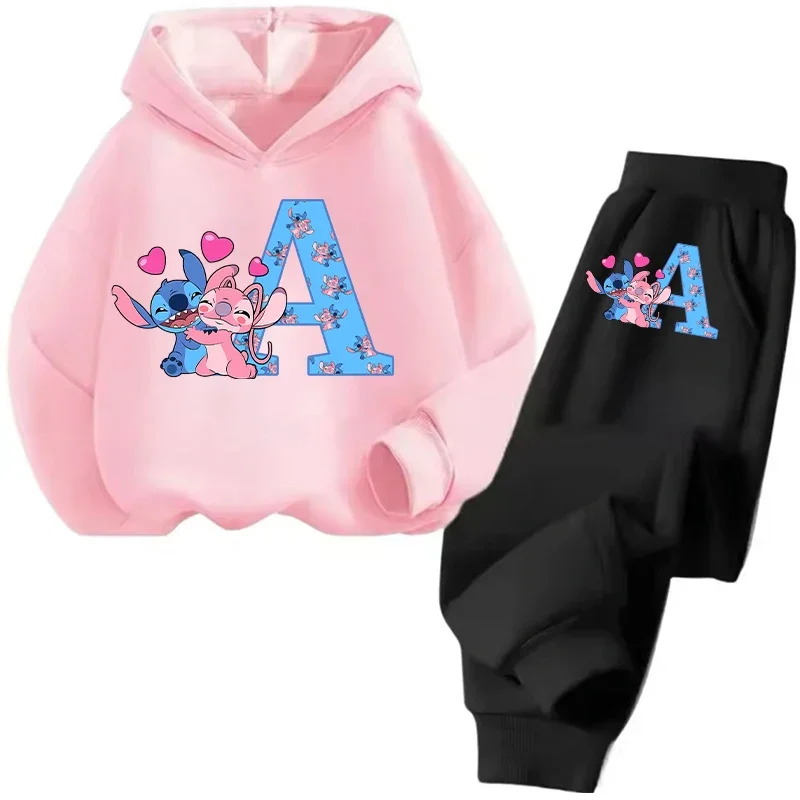 Детская повседневная одежда с длинными рукавами Stitch Disney для мальчиков и девочек, весенне-осенний комплект свитшотов в повседневном стиле, подарки с героями мультфильмов и буквами