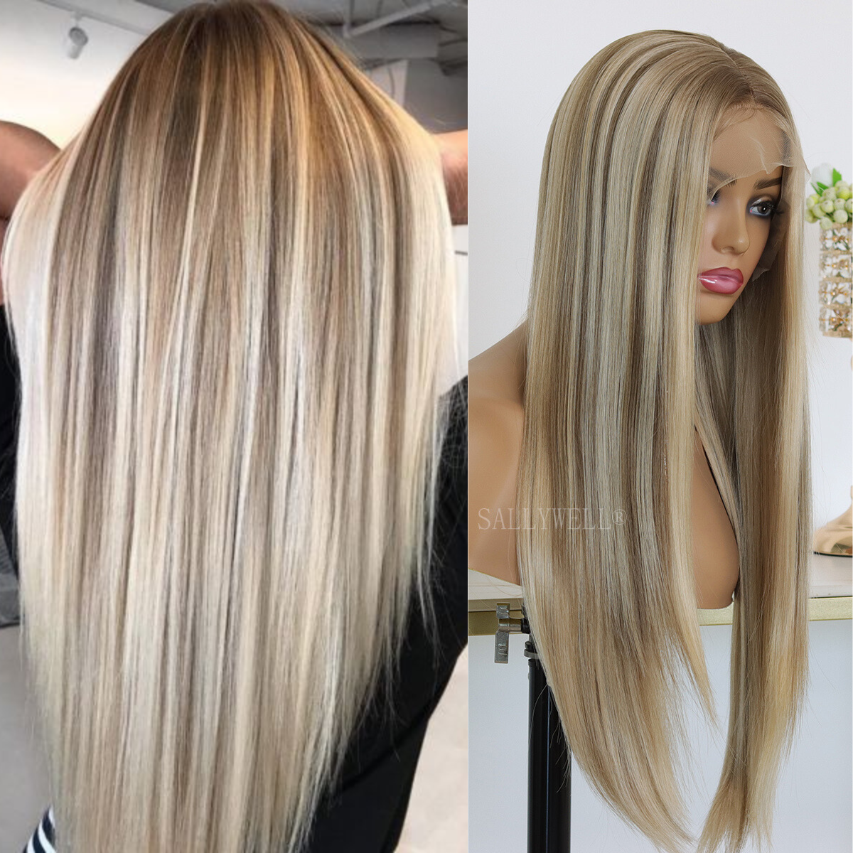 Peruca dianteira de renda sintética para mulheres, marrom ombre, loira mista, sem cola, cabelo de fibra resistente ao calor, marrom, 13x4