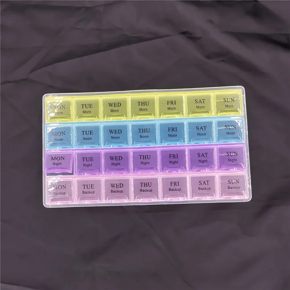 1PCS 4 แถว 28 สี่เหลี่ยม/3 แถว 21 กริด/2 แถว 14 กริดรายสัปดาห์ 7 วันแท็บเล็ตกล่องยาผู้ถือยาคอนเทนเนอร์กรณี