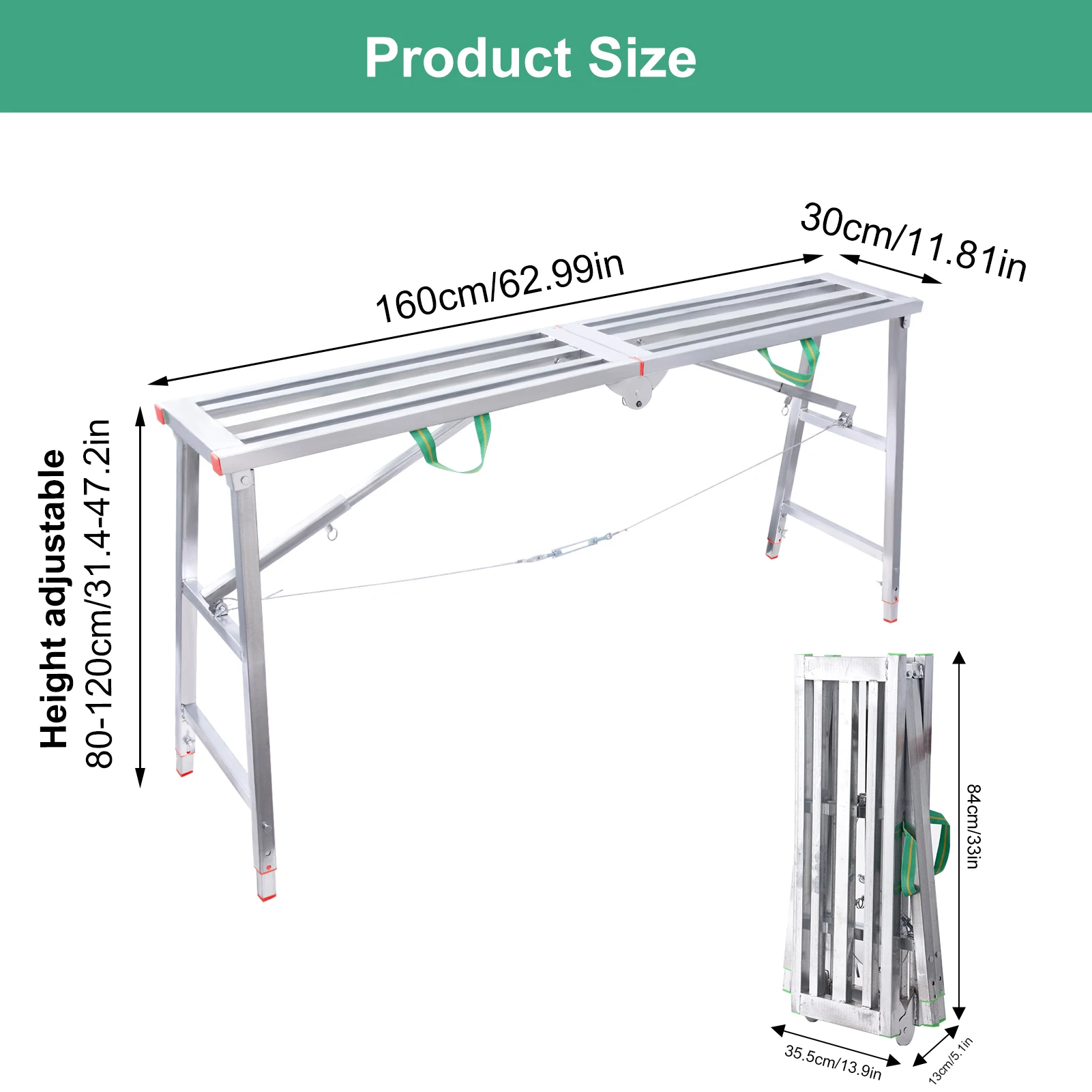 Scaffolding Ladder Heavy Duty Scaffold Ladder with Handle Height Adjustable, Multi-Functional Workbench, 400kg Load Capacity