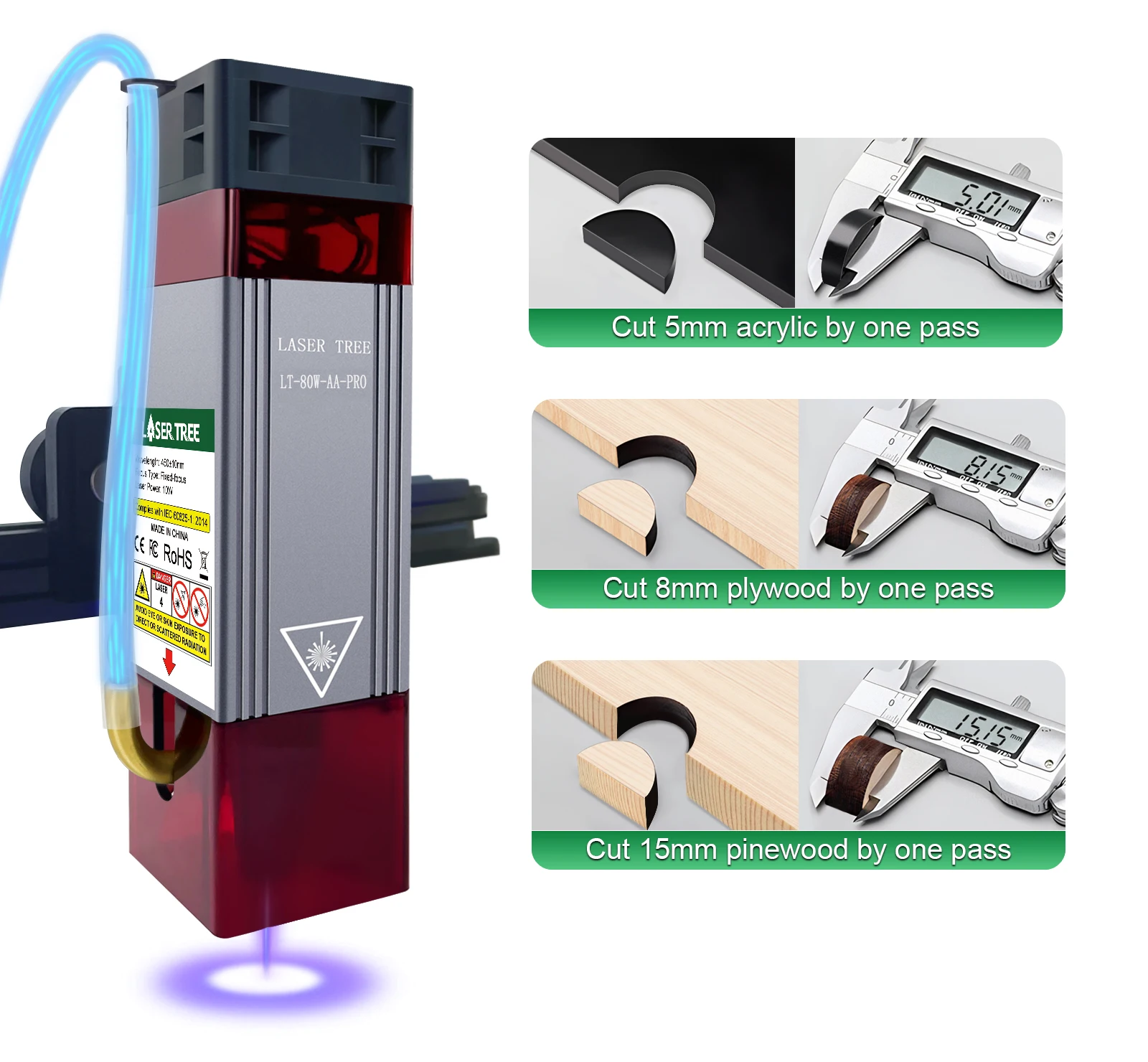 LASER TREE 10W Laser Module with Air Assist 5W 4W Laser Head 450nm Blue Light TTL Smarter Tool for Laser Engraver Wood Cutting