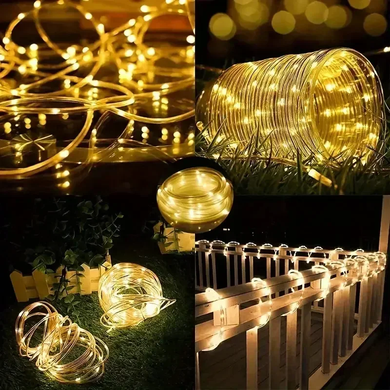 Luci a stringa a LED ad energia solare 8 modalità Lucine per esterni Decorazione da giardino Albero da campeggio Ghirlanda di fiori Lampada per illuminazione di nozze