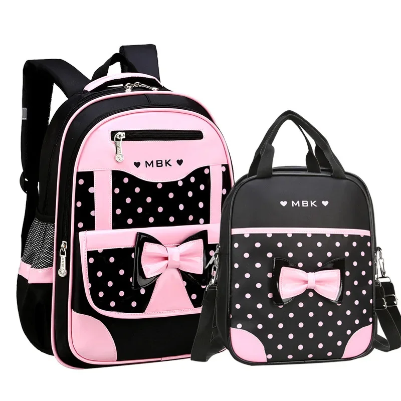 Zaino per studenti delle scuole elementari giapponesi versione coreana Arco per bambini Punto d'onda Ragazza Design ergonomico Protegge la colonna vertebrale