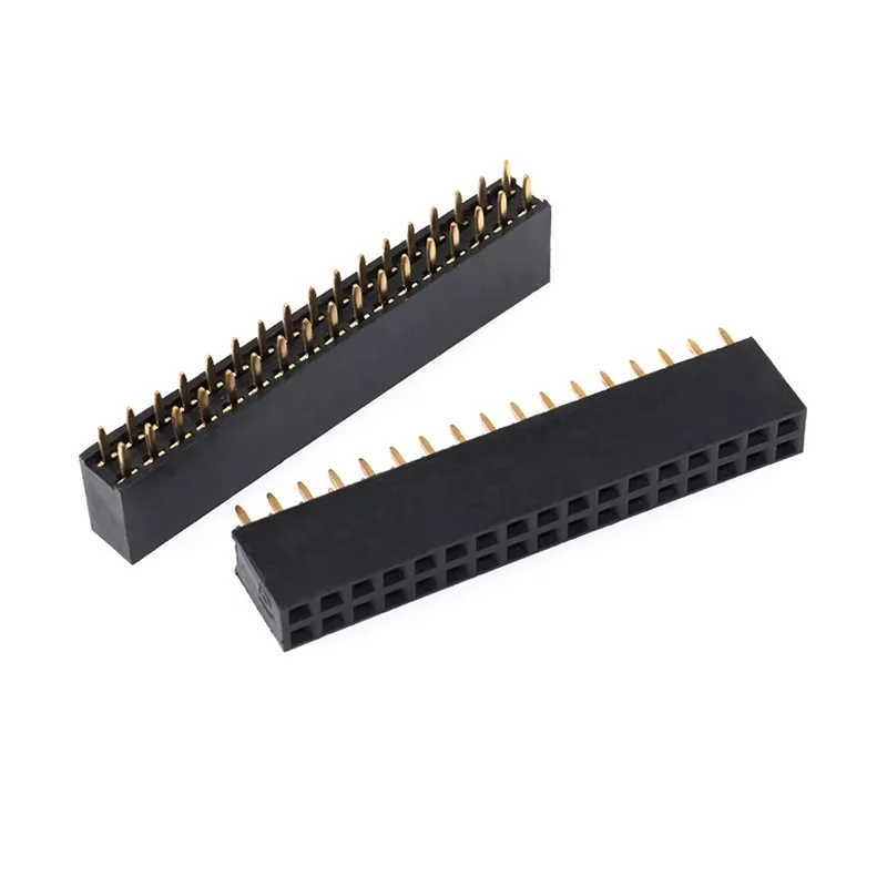 Cabeçalhos de pino fêmea pcb fileiras duplas 2-20 pinos soquetes fêmea para macho reto 2.54mm dip fileiras duplas placa de pc através do conector de placa