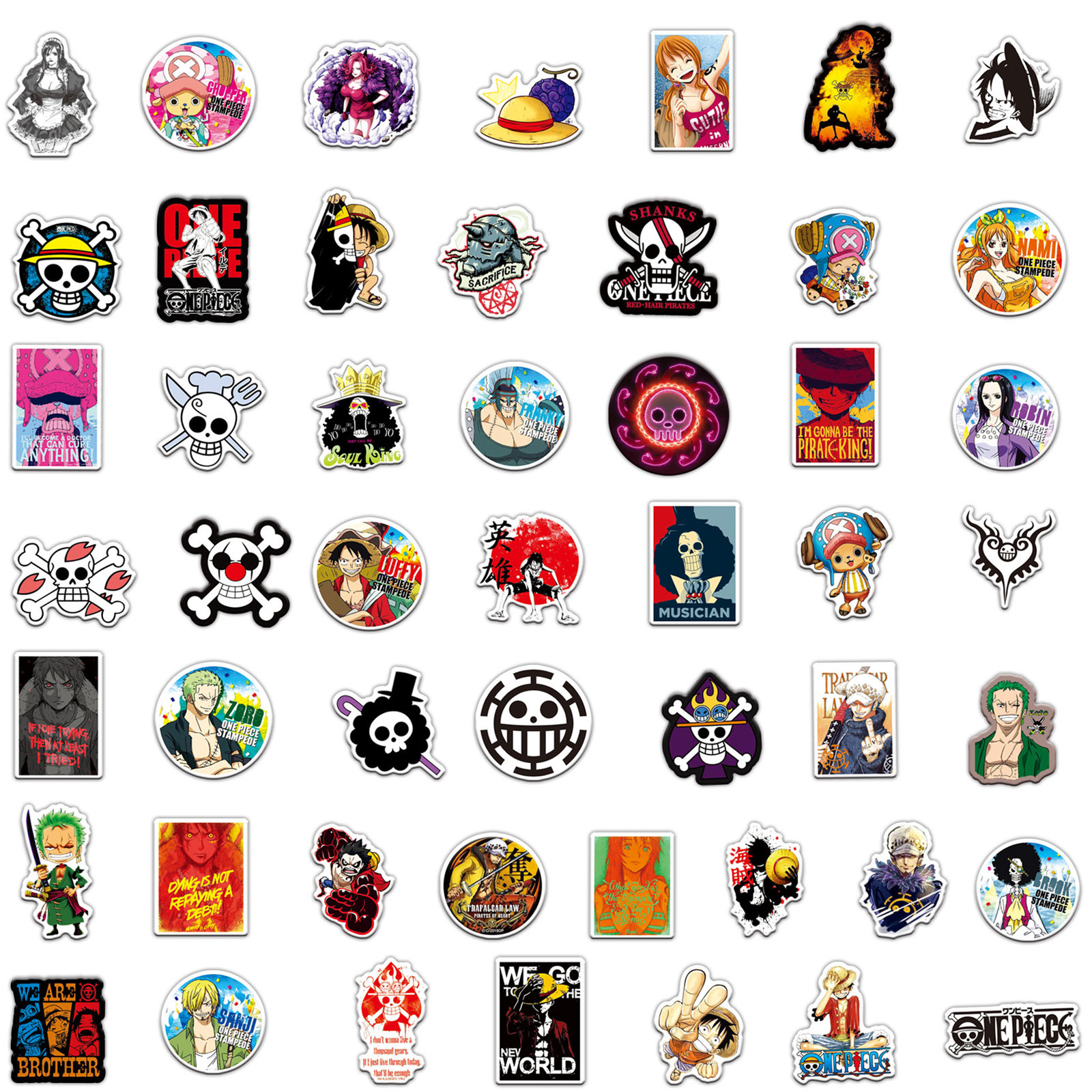 50 pçs pacote de adesivos de uma peça à prova dwaterproof água anime adesivos bonito caso de telefone kawaii embalagem portátil pele diy papelaria adesivos