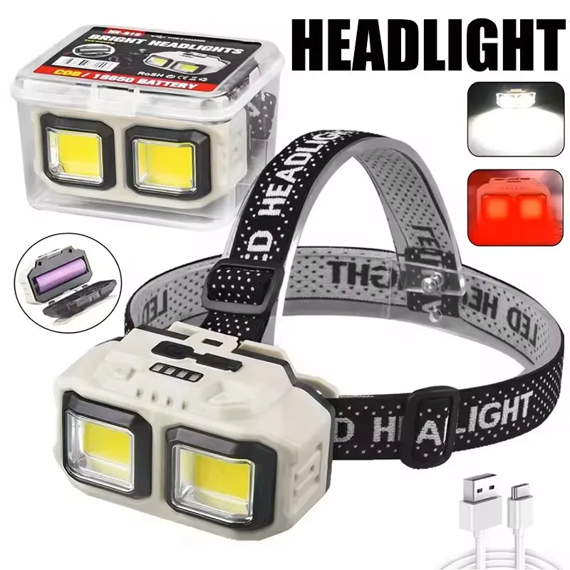 Linterna frontal LED de alta potencia, luz roja recargable, resistente al agua, linterna frontal LED, accesorios de pesca, tapa, luz de trabajo Linterna frontal portátil Clase 'Light Feather' Ángulo ajustable camping