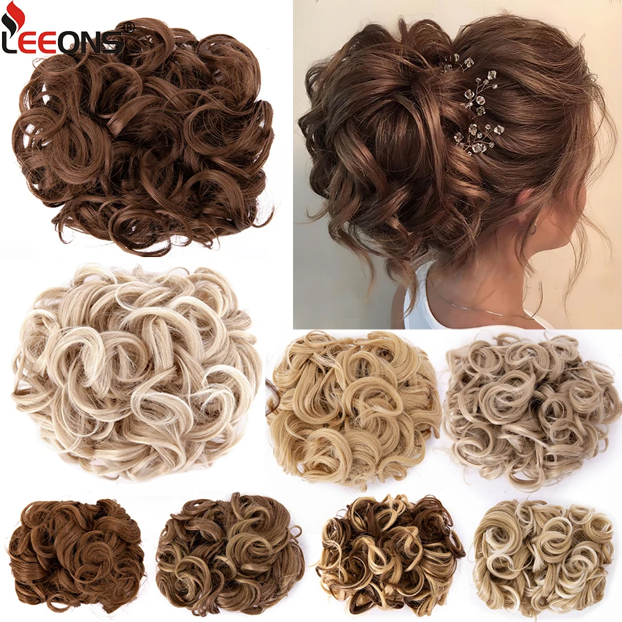 Leeons Syntheic Chignon Bộ Tóc Giả Xoăn Bun Phần Mở Rộng Scrunchie Updo Tóc Miếng Combo Trong Lộn Xộn Búi Tóc Mảnh Dành Cho Nữ