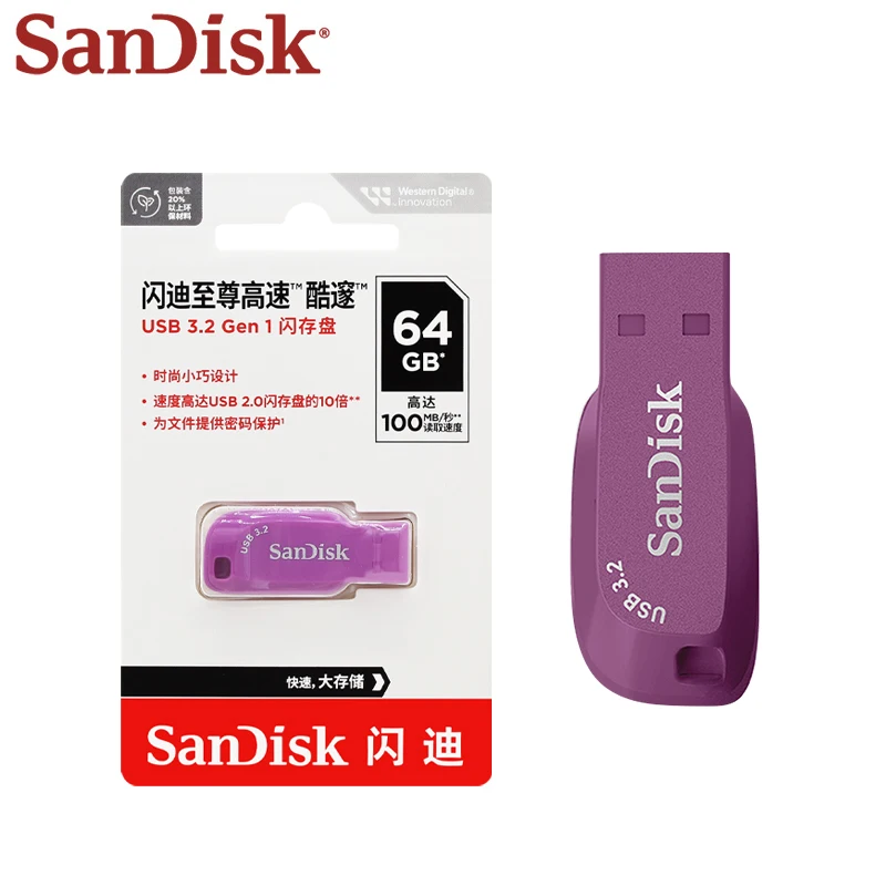 Original SanDisk Pen Drive CZ410 USB3.2 Reading 100MB/s High Speed 32GB 64GB 128GB UDISK Flash Memory Stick USB for Desktop