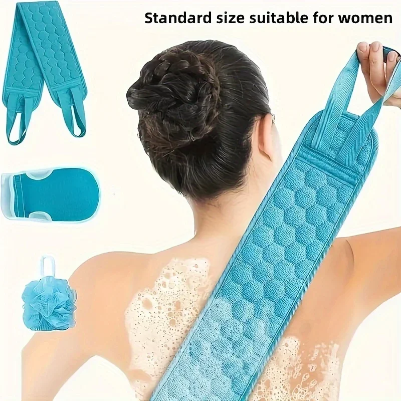 Ensemble de serviettes de bain exfoliantes 3 pièces, gommage du bain du dos 3 en 1, gant de toilette de nettoyage du corps, gant de bain doux, boule de douche luffa
