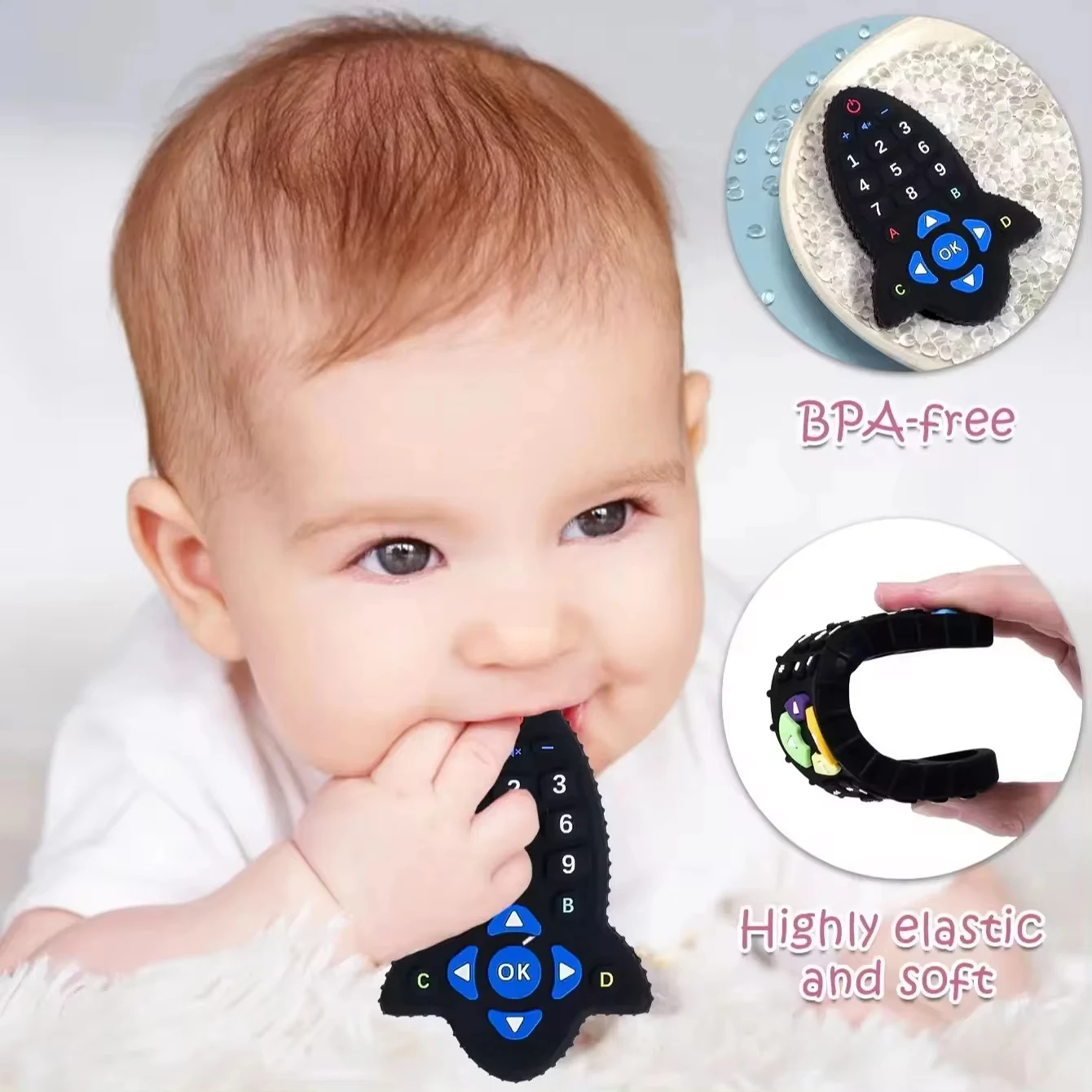 ของเล่นเด็ก 0 12 เดือนซิลิโคนTeethingของเล่นรีโมทคอนโทรลรูปร่างหมีTeether Chewของเล่นบรรเทาฟันGum Sensoryของเล่นสําหรับทารก