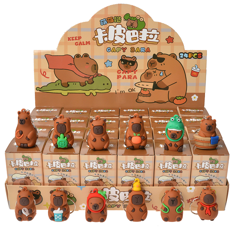24 stks/set Capybara Figuur Blind Box Anime Capibara Figuren Pop Sleutelhanger Hanger Decoratie Speelgoed Voor Kinderen Kerstcadeau