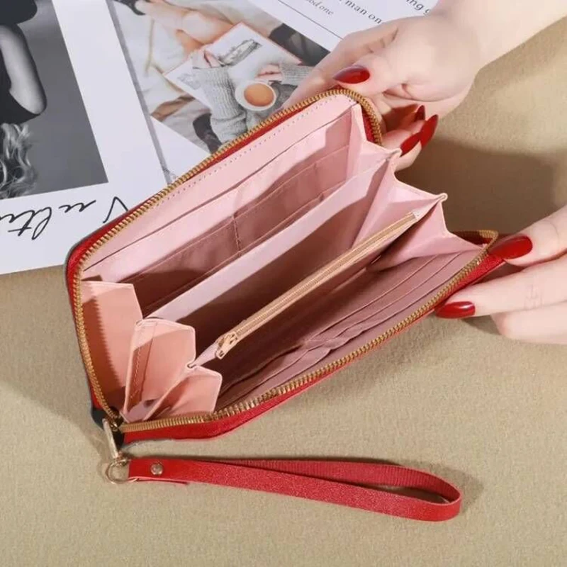 Glitter Shining Wallet New Long Women's Zipper Wallet - Korean Splicing, Color Contrast, Tassel, and Rivet Details
