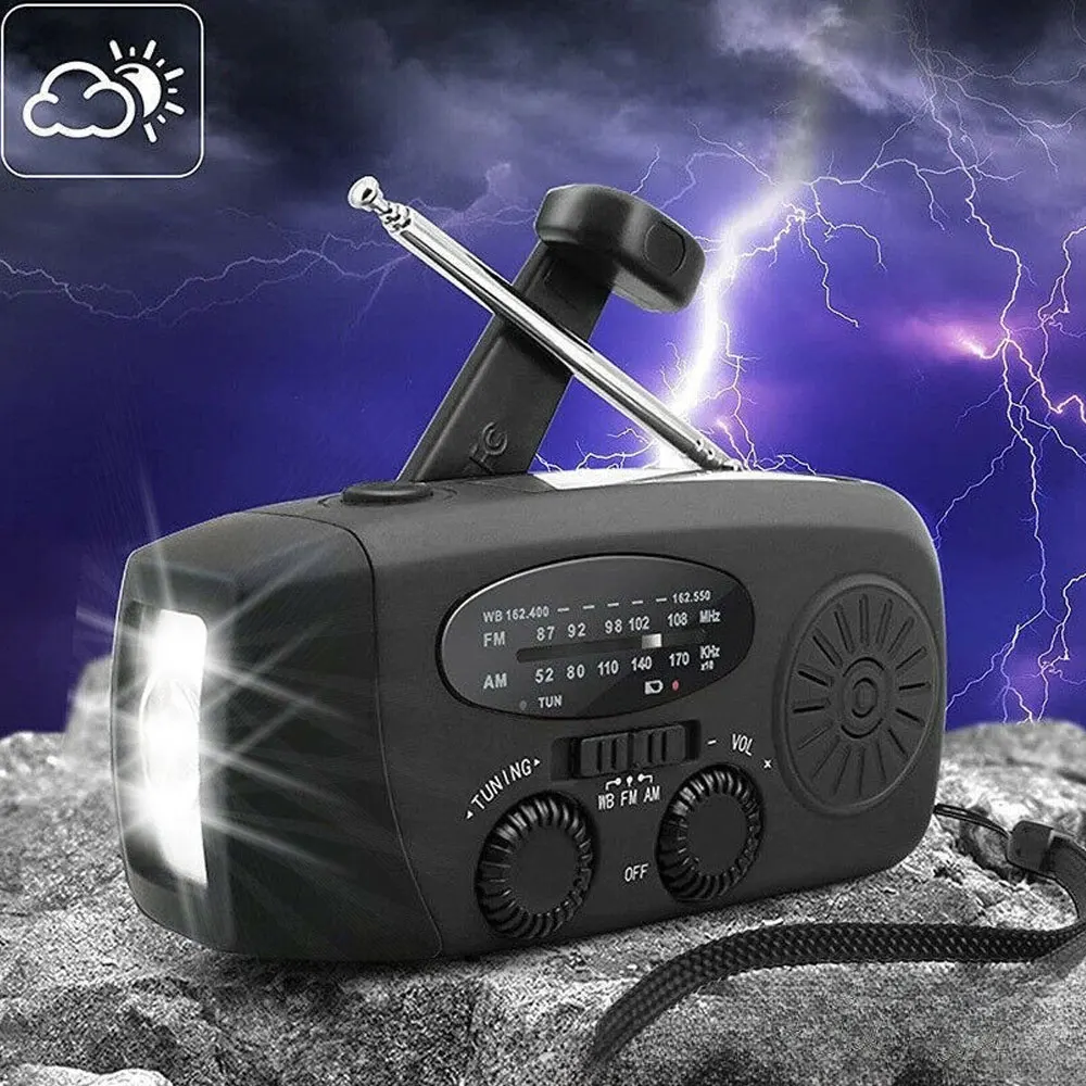 2000mAh 태양 핸드 크랭크 비상 라디오 AM FM WB NOAA 날씨 경고 USB 충전기 야외용 LED 손전등 보조베터리