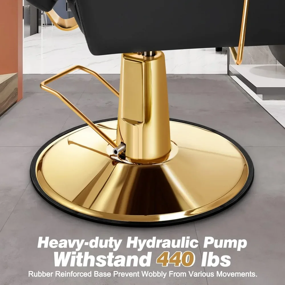 Professional Reclining Salon Chair with Adjustable Backrest & Headrest, Heavy Duty Barber Chair with Durable Steel Frame