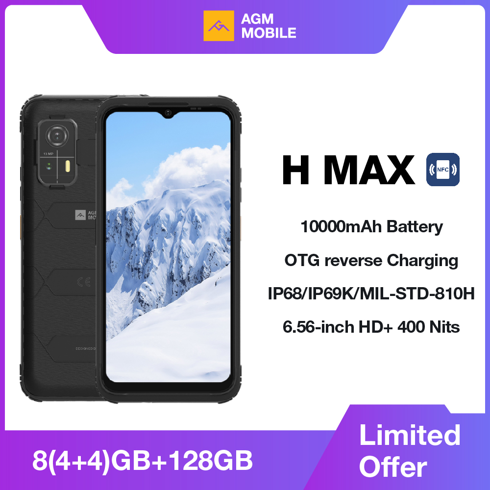 [Estreno mundial] Smartphone resistente AGM H MAX batería de 10000mAh 4 + 128GB HD + pantalla 3 ranuras para tarjetas NFC OTG carga inversa resistente al agua