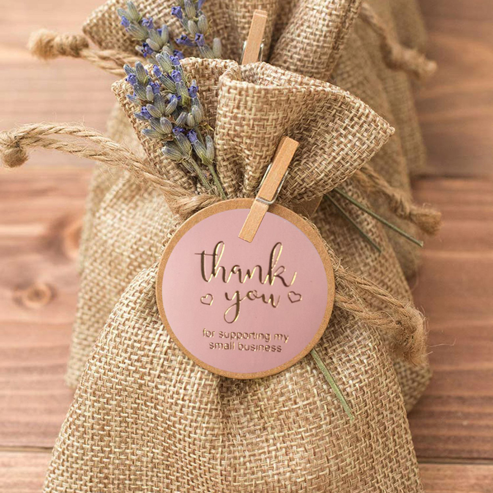 丸いピンクのビジネスラベルのステッカー,50個,かわいいありがとうのステッカー,ベーキング包装用のシールラベル,文房具