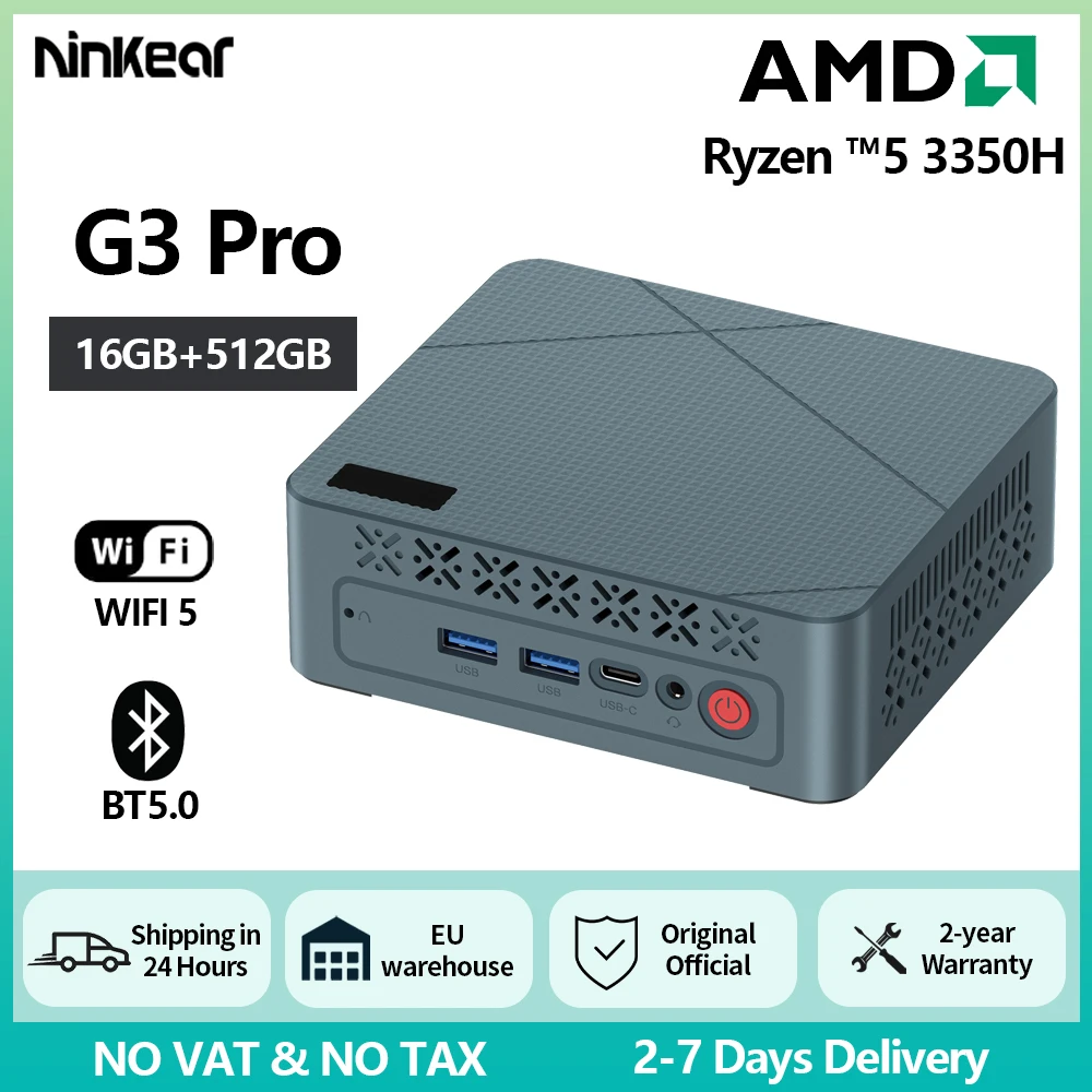 Mini PC Ninkear G3 Pro AMD Ryzen5 3550H Mini computer Windows11 16 GB DDR4 RAM 512 GB SSD Vega 8 Grafica Tripla Display 4K 60 Hz